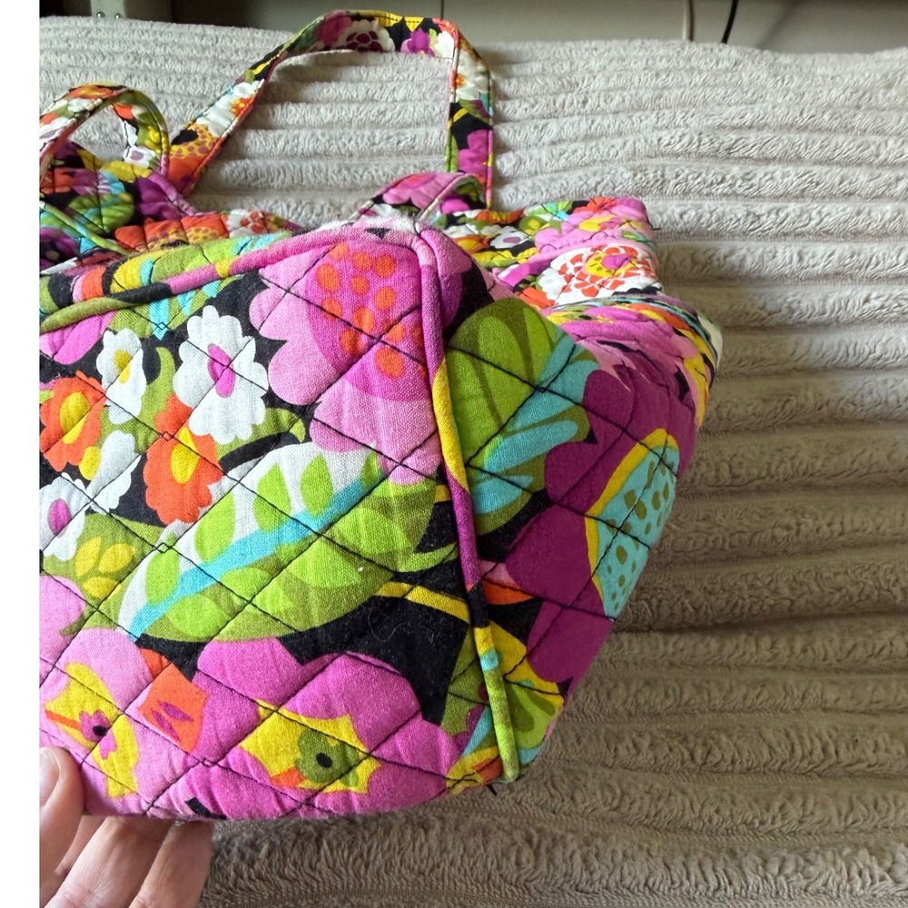 Vera Bradley Va Va Bloom Quilted Cotton Tote Bag Floral Pink Yellow Green Zip - Picture 5 of 10